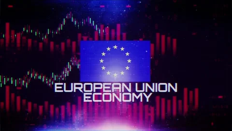 European Union Economy With Decrease Bar Chart Graph And Arrow Red 库存影片 320892645