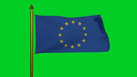 European Union flag 3D Render with flagpole and blue sky timelapse, EU Flag of Stock Footage 193167195