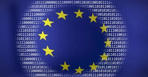 European Union flag with binary code image surrounding it Stock Illustration