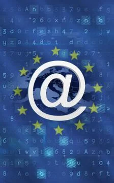 European union flag with binary codes and @ sign Illustrazione stock