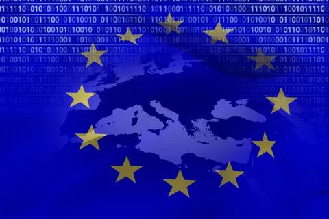 European union flag with binary codes 스톡 일러스트