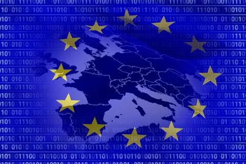 European union flag with binary codes Illustrazione stock