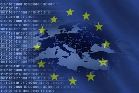 European union flag with binary codes 스톡 일러스트