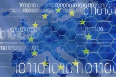 European union flag with binary codes 스톡 일러스트