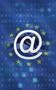 European union flag with binary codes and sign 스톡 일러스트