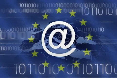 European union flag with binary codes and sign Stock Photos