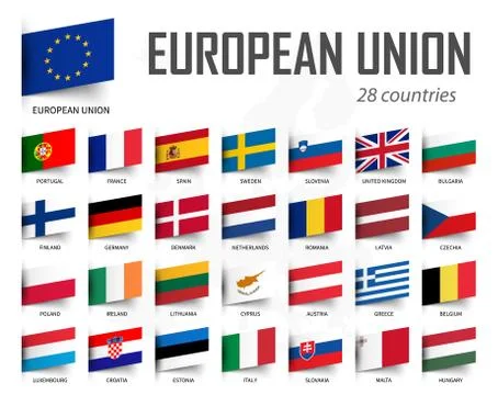 European Union flag . EU and membership . Europe map background . Vector . Stock Illustration