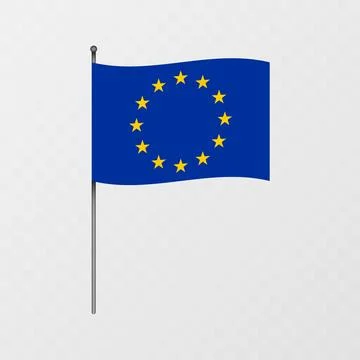 European Union flag on flagpole. Vector illustration. Stock Illustration