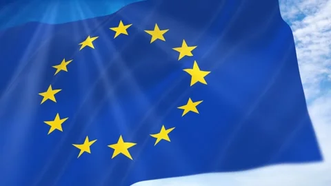 European Union Flag Seamless Loop 4k 60fps on Sky Background Stock Footage 341672983