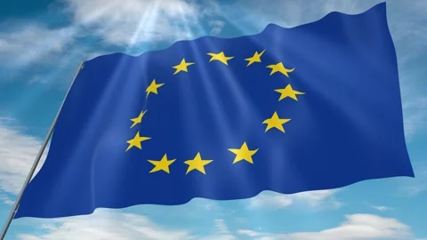 European Union Flag Seamless Loop 4k 60fps on Sky Background Stock Footage 341756827