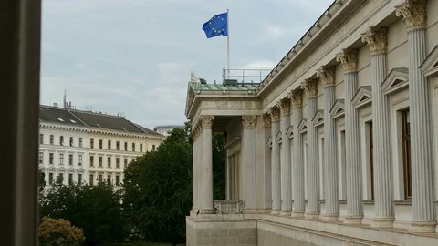 European Union flag on top of Parlament building Vienna Stock Footage