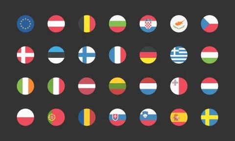 European Union Flags Web Buttons round in flat. Vector EPS 10 Stock-Illustration