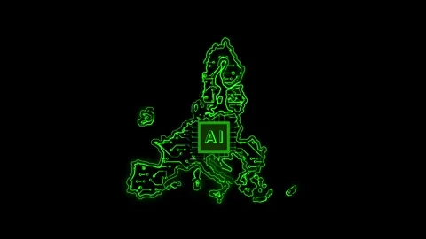 European Union Map AI Chipset Technology Opener Stock Footage 337082525