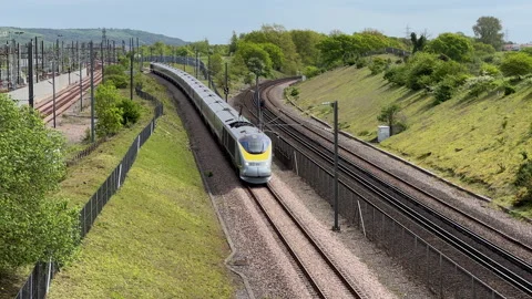 Eurostar fast express train Stock Footage 241351986