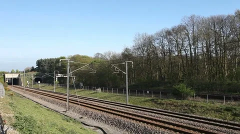 Eurostar high speed express train travelling through Kent, UK Stock Footage 7741255