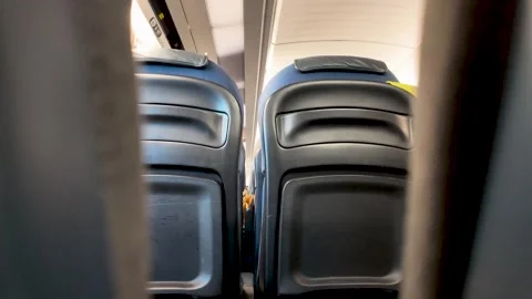 Eurostar train interior view showing two empty passenger seats Stock Footage 330923538