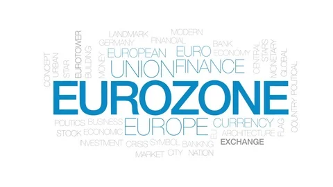 Eurozone animated word cloud, text design animation. Kinetic typography. Stock Footage