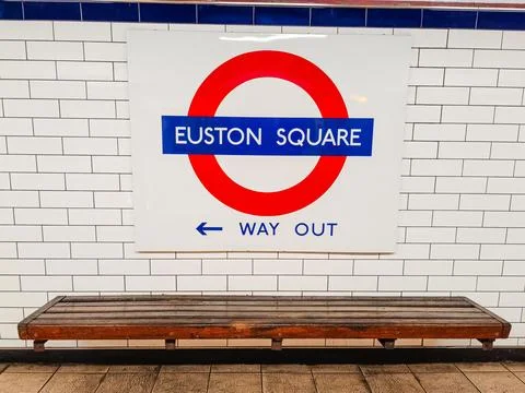 Euston Square Underground Station Sign and Roundel. London, UK, 21 July 2023 Stock Photos