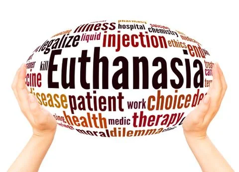 Euthanasia word cloud hand sphere concept Stock Photos