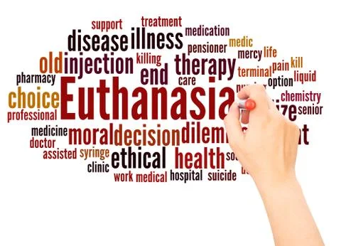 Euthanasia word cloud hand writing concept Stock Photos