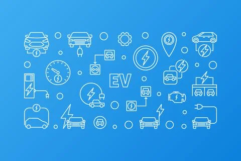 EV banner - vector electric vehicle outline illustration Stock Illustration