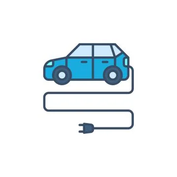 EV with Cable and Plug vector concept colored icon Stock Illustration