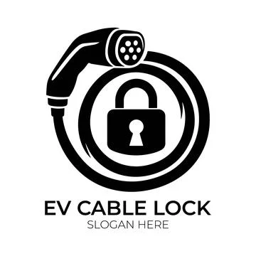 EV Cable Lock Logo Design with Charging Plug and Security Padlock Stock Illustration