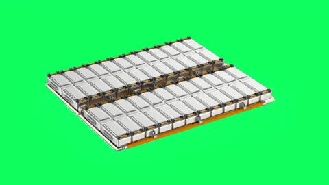 EV car battery or pack of battery cells module on green screen Stock Footage 221599123