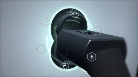 EV Charge Inlet Connector Hologram Icon Ring Rotation Vídeos de archivo 343380832