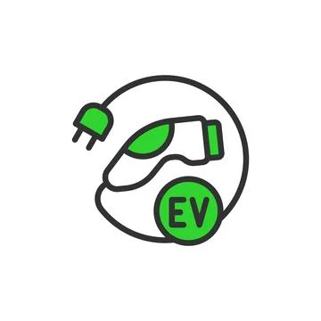 EV charger, in line design, green. EV, charger, Electric vehicle charger Stock Illustration