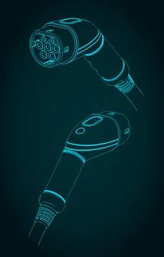 EV charger type 2 plug blueprints illustration Stock-Illustration