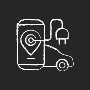 EV charging app chalk white icon on black background Stock Illustration