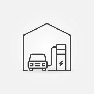 EV Charging at Home vector concept icon in outline style Stock Illustration