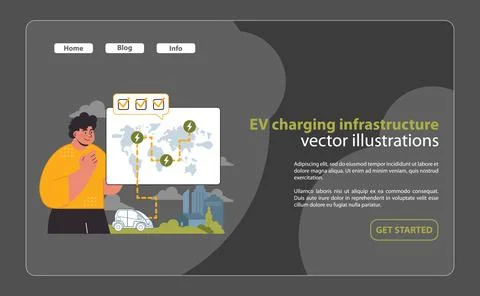EV Charging Infrastructure Development Illustration. A vivid vector Illustrazione stock