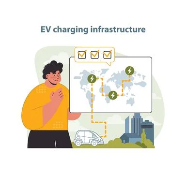 EV Charging Infrastructure Development Illustration. A vivid vector Stock Illustration