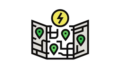 Ev charging map electric color icon animation Stock Footage 326105646