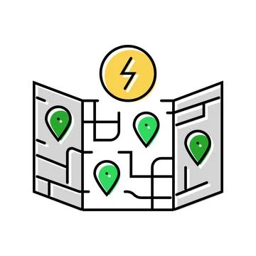 Ev charging map electric color icon vector illustration Stock Illustration