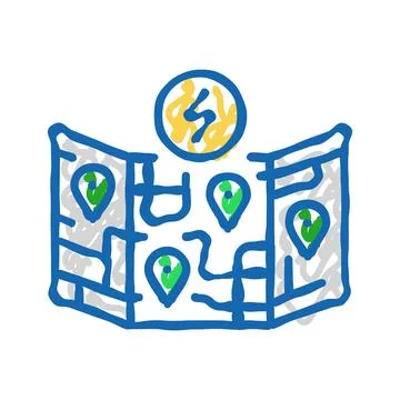 Ev charging map electric icon doodle illustration Stock Illustration