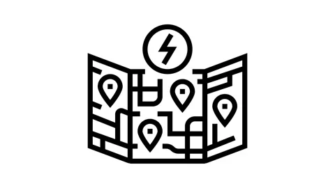 Ev charging map electric line icon animation Stock Footage 326131690
