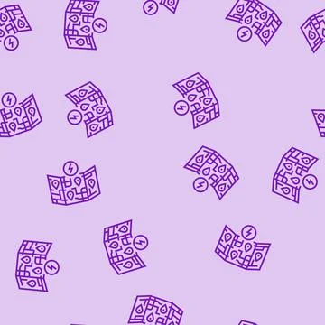 Ev charging map electric line seamless pattern Stock Illustration