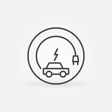 EV with Charging Plug vector concept round line icon Stock Illustration