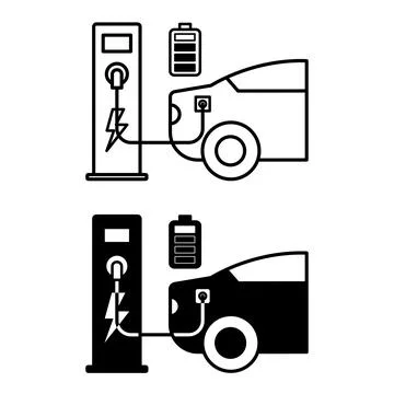 EV Charging Point Icons. Line and Glyph Vector Illustrations. Device Design.. Stock Illustration