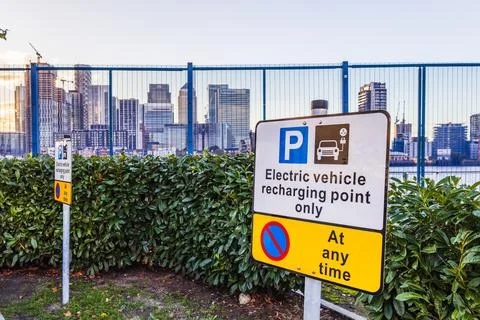 EV charging point only parking sign. London, UK, 14 October 2023 Stock Photos