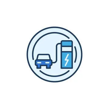 EV at Charging Point vector concept round colored icon Stock Illustration