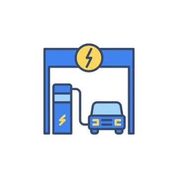 EV Charging at Recharging Point vector colored icon Stock Illustration