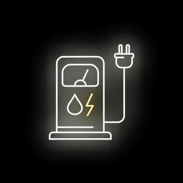 Ev charging station and fuel pump neon glow Stock Illustration