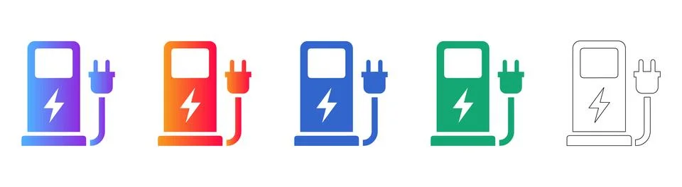 EV Charging Station Icon Set Stock Illustration
