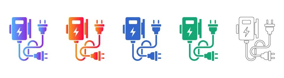 EV Charging Station Icons with Gradient and Outline イラスト素材