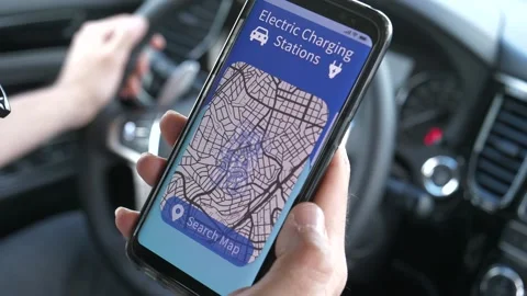 EV Charging Station Map for Electric Cars on a Smartphone Stock Footage 132598560