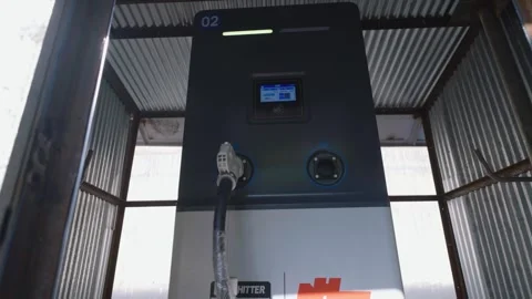 EV charging station for mining truck. Descending aerial recede. Pakistan. 스톡 동영상 332535001